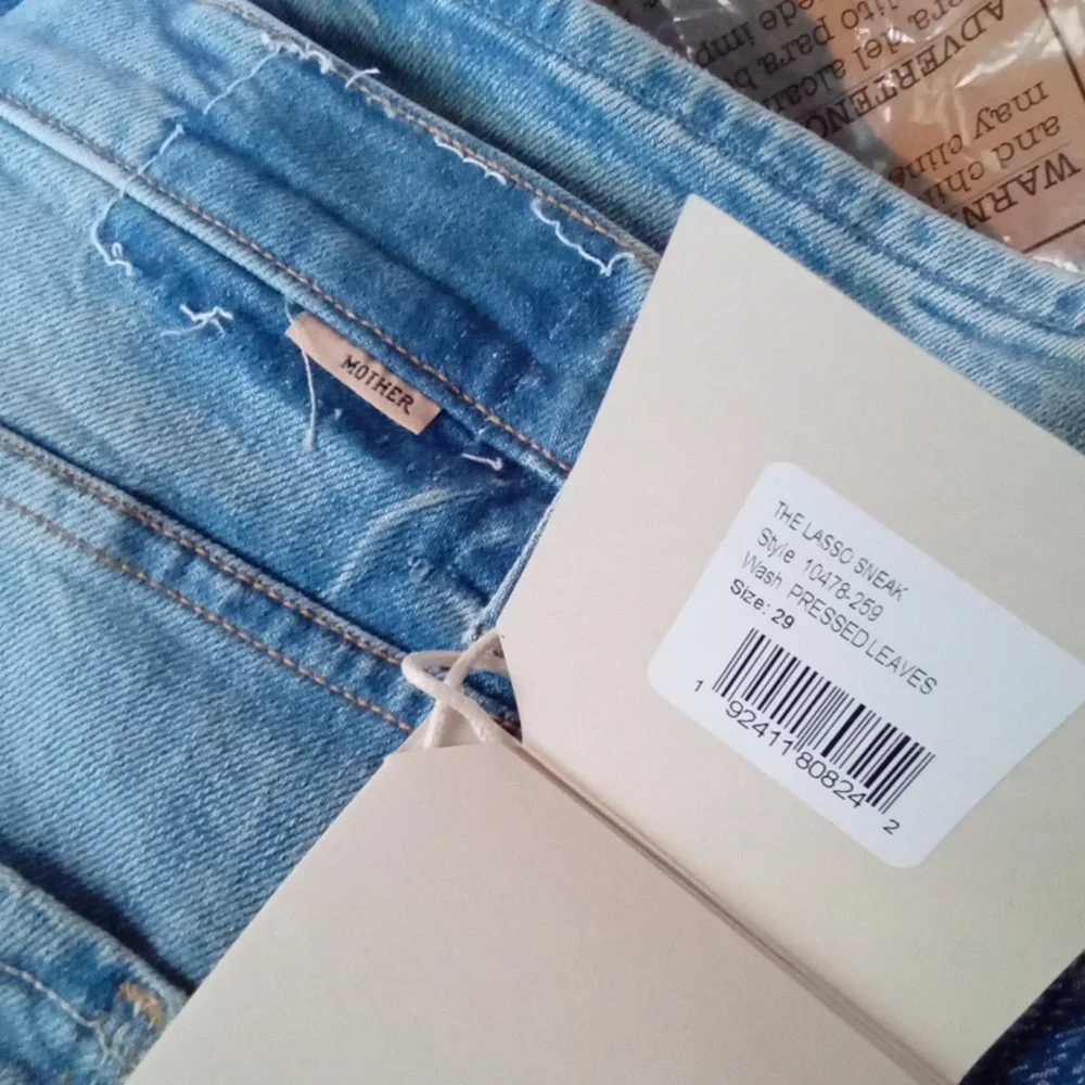 NWT Mother Denim The Lasso Sneak Jeans Pressed Leaves 29 Blue Painted Denim Jean - Picture 13 of 16